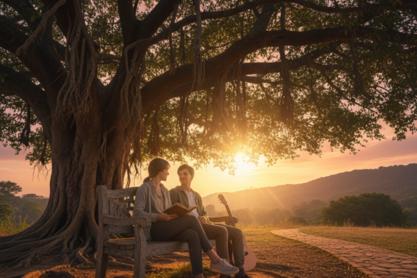 A high-quality cinematic shot of two childhood fri