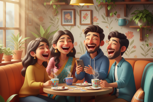 A vibrant 3D illustration of a group of South Asia