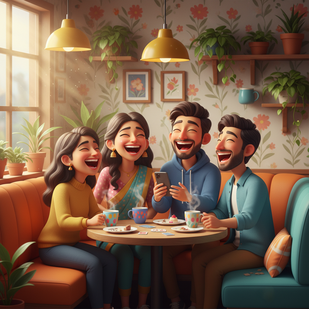 A vibrant 3D illustration of a group of South Asia