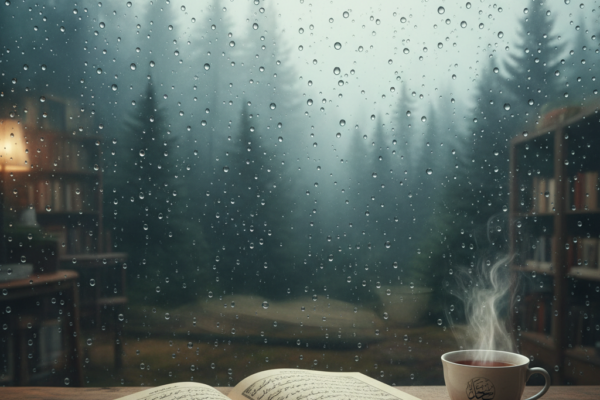 A wide-angle cinematic shot of raindrops on a glas