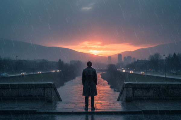A cinematic high-quality shot of a lonely person s