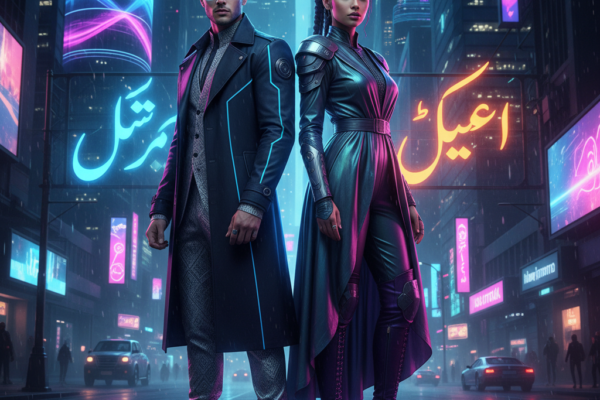 A stylish young man and woman standing back-to-bac