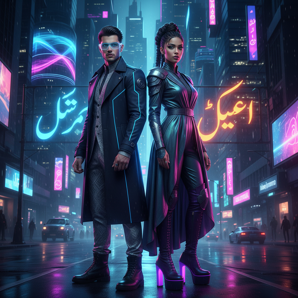 A stylish young man and woman standing back-to-bac