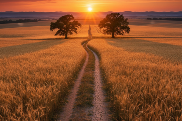 A scenic landscape with a lonely path through a go