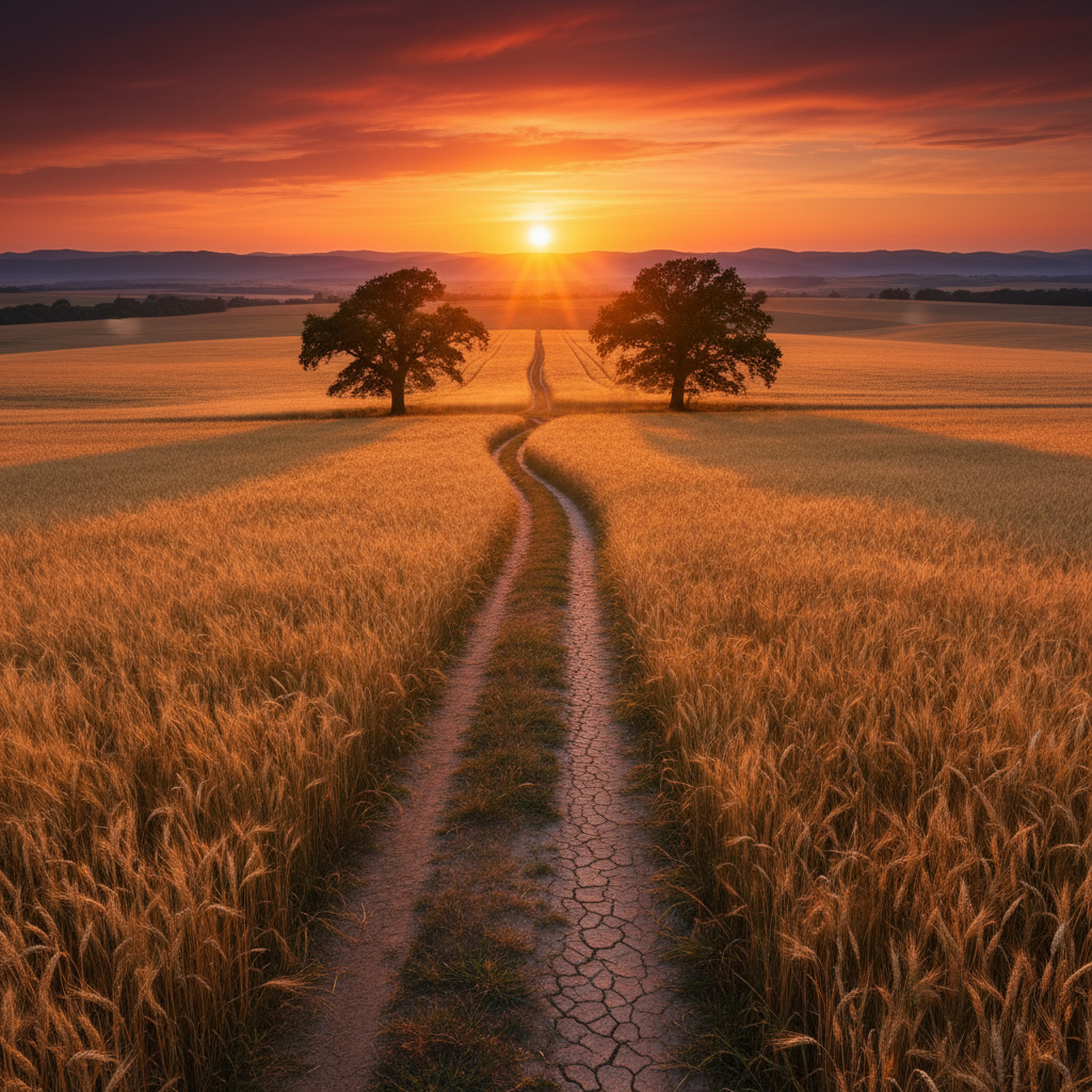A scenic landscape with a lonely path through a go