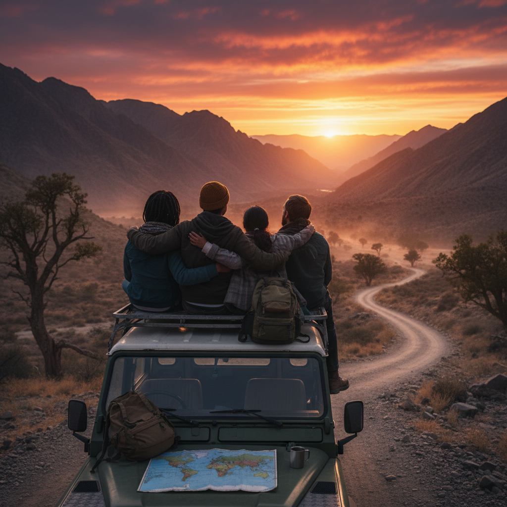 A high-quality cinematic wide shot of four diverse