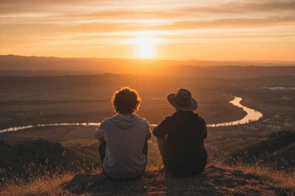 A cinematic and emotional shot of two best friends