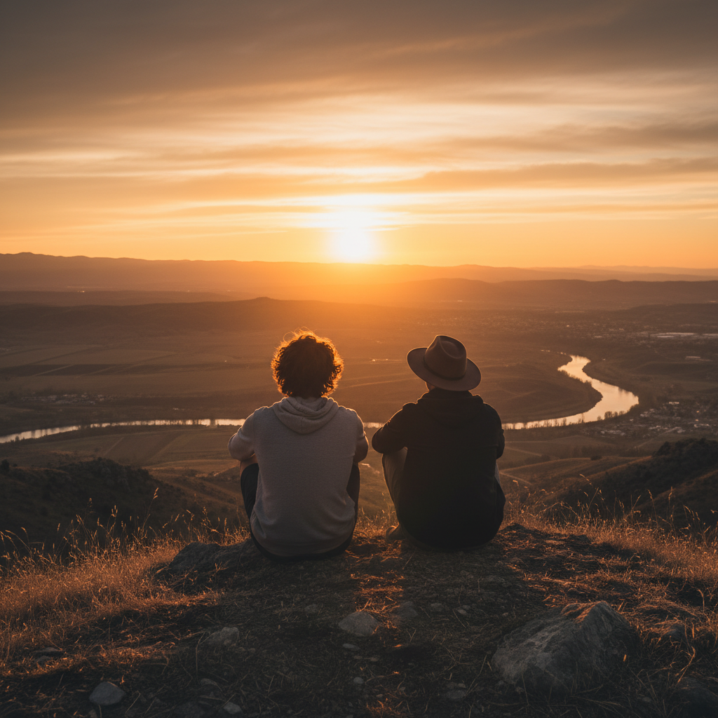 A cinematic and emotional shot of two best friends